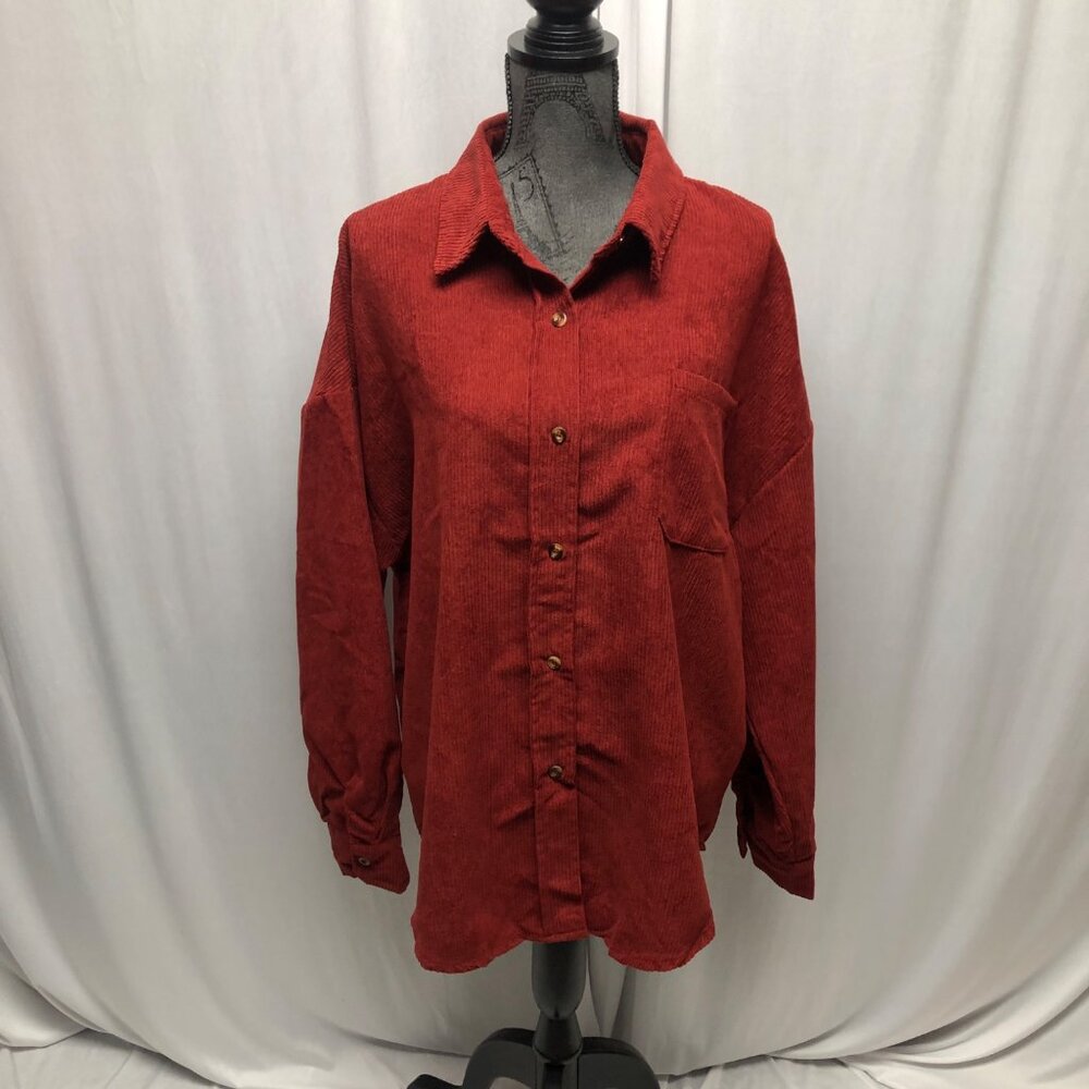 Maroon Red Corduroy Button Up Shirt Long Sleeve Womens Size XXL Relaxed Fit NEW